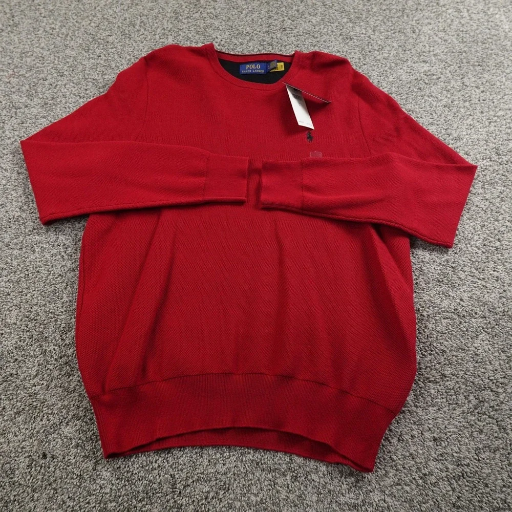 NEW Polo Ralph Lauren Sweater Mens L Red Waffle Knit Pullover Crewneck Pony Logo